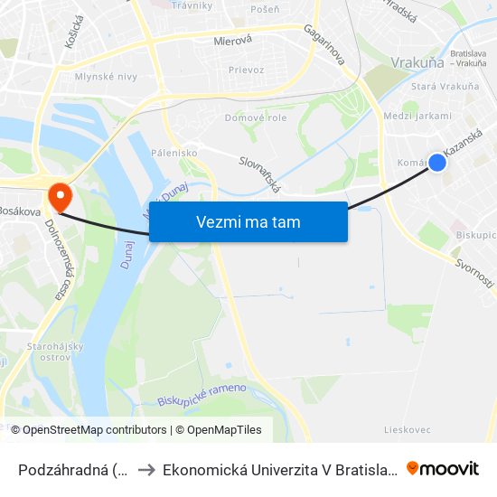 Podzáhradná (X) to Ekonomická Univerzita V Bratislave map