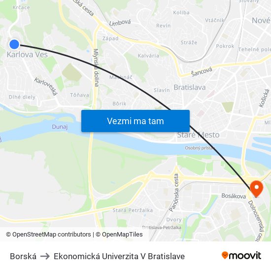 Borská to Ekonomická Univerzita V Bratislave map