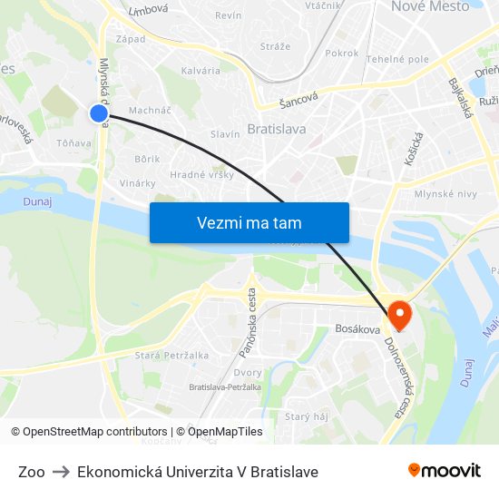 Zoo to Ekonomická Univerzita V Bratislave map