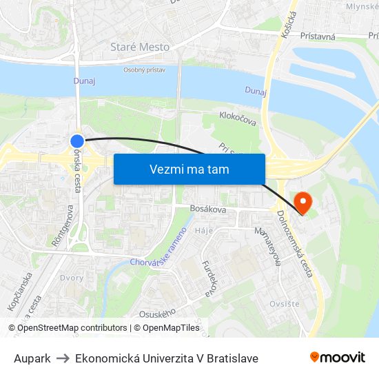 Aupark to Ekonomická Univerzita V Bratislave map