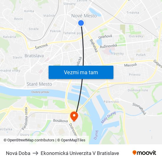 Nová Doba to Ekonomická Univerzita V Bratislave map