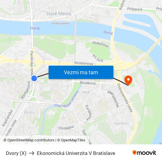 Dvory (X) to Ekonomická Univerzita V Bratislave map