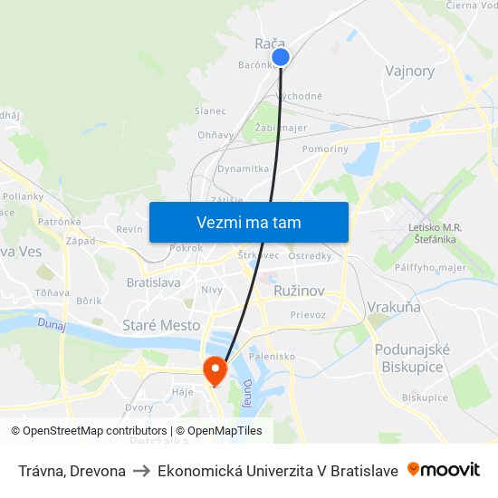 Trávna, Drevona to Ekonomická Univerzita V Bratislave map