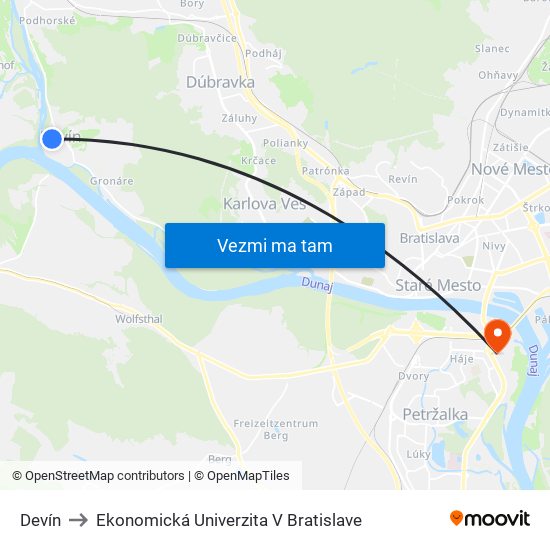 Devín to Ekonomická Univerzita V Bratislave map