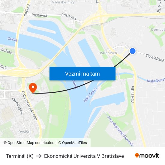 Terminál (X) to Ekonomická Univerzita V Bratislave map