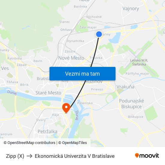 Zipp (X) to Ekonomická Univerzita V Bratislave map