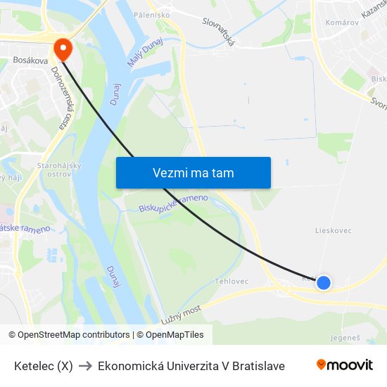 Ketelec (X) to Ekonomická Univerzita V Bratislave map