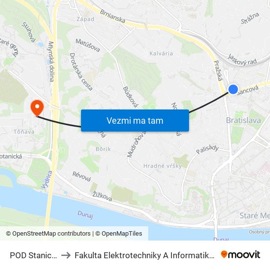 POD Stanicou to Fakulta Elektrotechniky A Informatiky Stu map