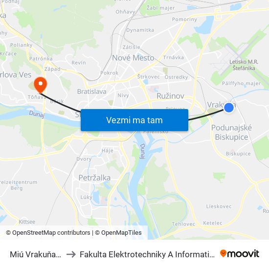 Miú Vrakuňa (X) to Fakulta Elektrotechniky A Informatiky Stu map