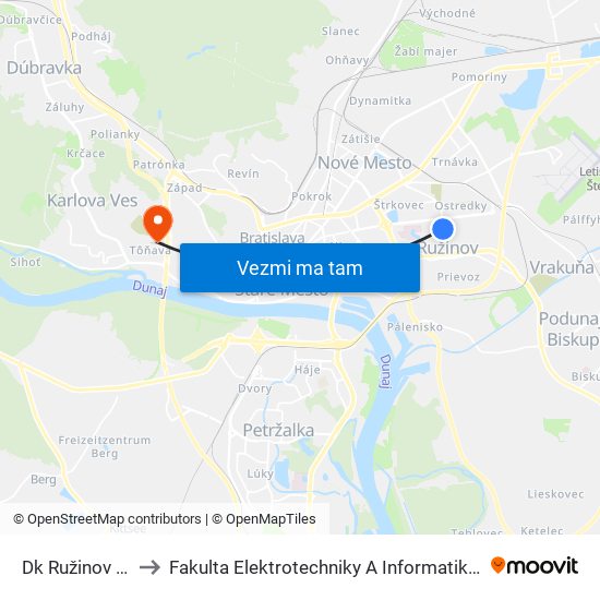 Dk Ružinov (X) to Fakulta Elektrotechniky A Informatiky Stu map