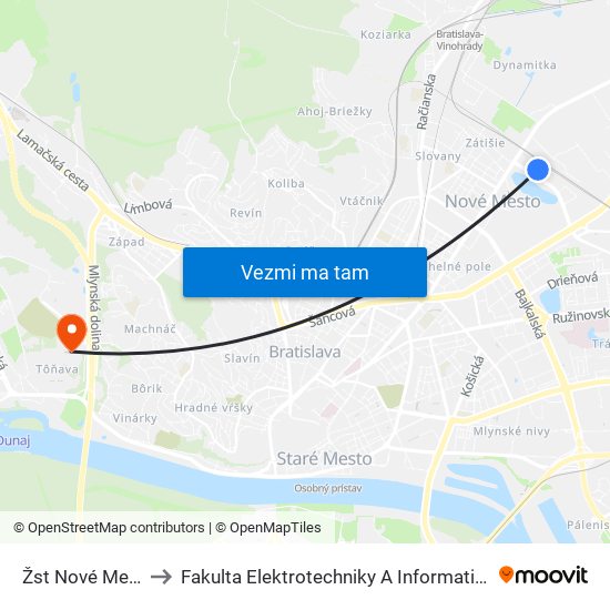 Žst Nové Mesto to Fakulta Elektrotechniky A Informatiky Stu map
