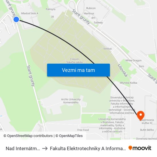 Nad Internátmi (X) to Fakulta Elektrotechniky A Informatiky Stu map