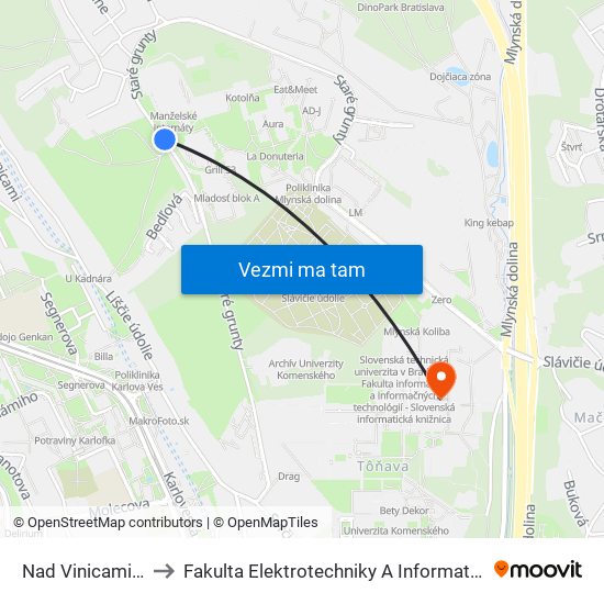 Nad Vinicami (X) to Fakulta Elektrotechniky A Informatiky Stu map