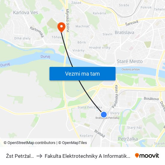 Žst Petržalka to Fakulta Elektrotechniky A Informatiky Stu map