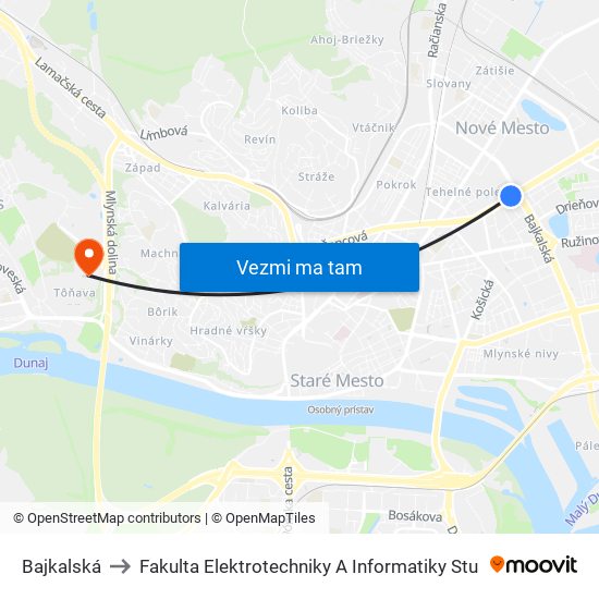 Bajkalská to Fakulta Elektrotechniky A Informatiky Stu map