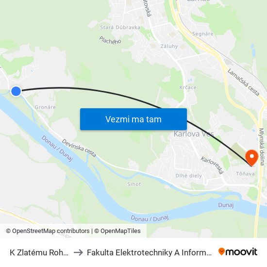 K Zlatému Rohu (X) to Fakulta Elektrotechniky A Informatiky Stu map