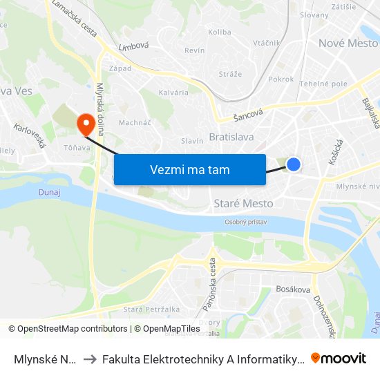 Mlynské Nivy to Fakulta Elektrotechniky A Informatiky Stu map