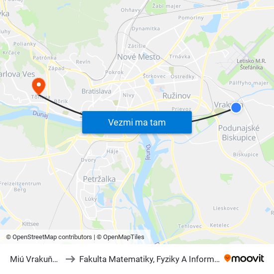 Miú Vrakuňa (X) to Fakulta Matematiky, Fyziky A Informatiky Uk map