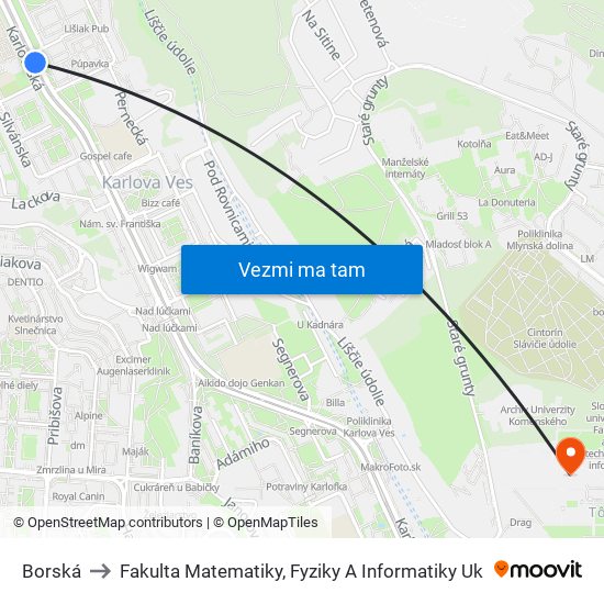 Borská to Fakulta Matematiky, Fyziky A Informatiky Uk map