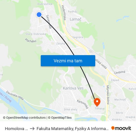 Homolova (X) to Fakulta Matematiky, Fyziky A Informatiky Uk map