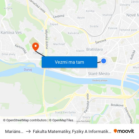 Mariánska to Fakulta Matematiky, Fyziky A Informatiky Uk map