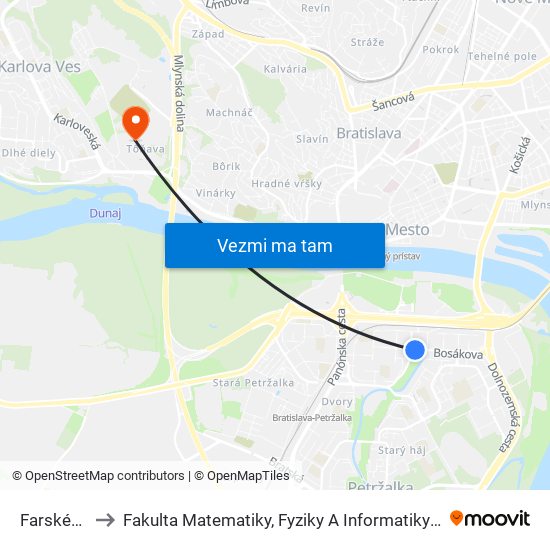 Farského to Fakulta Matematiky, Fyziky A Informatiky Uk map