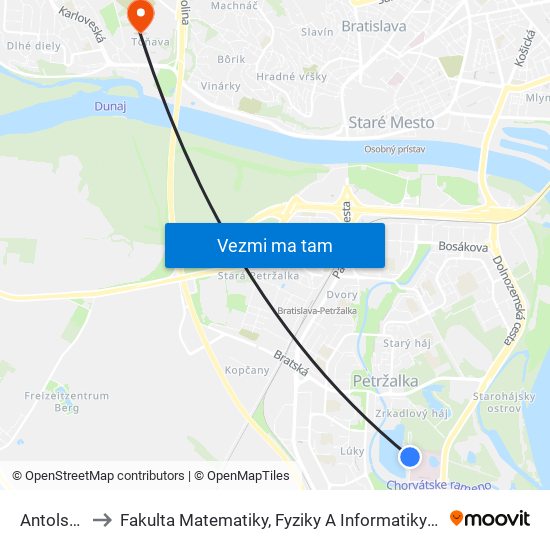 Antolská to Fakulta Matematiky, Fyziky A Informatiky Uk map