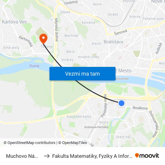 Muchovo Námestie to Fakulta Matematiky, Fyziky A Informatiky Uk map