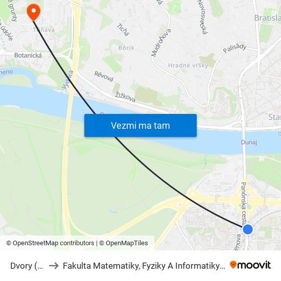 Dvory (X) to Fakulta Matematiky, Fyziky A Informatiky Uk map