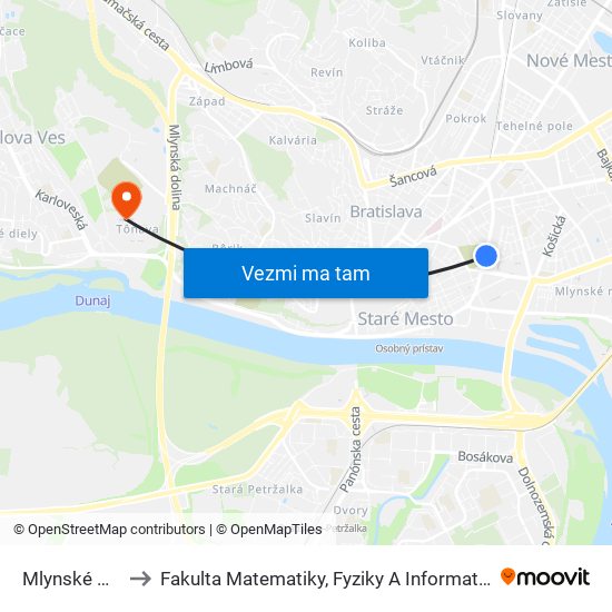 Mlynské Nivy to Fakulta Matematiky, Fyziky A Informatiky Uk map