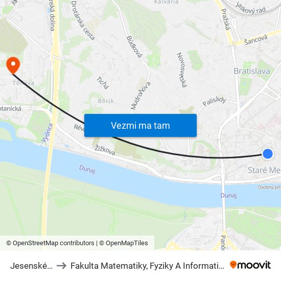 Jesenského to Fakulta Matematiky, Fyziky A Informatiky Uk map