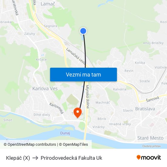 Klepáč (X) to Prírodovedecká Fakulta Uk map