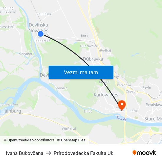 Ivana Bukovčana to Prírodovedecká Fakulta Uk map