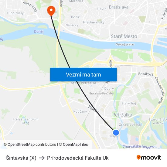 Šintavská (X) to Prírodovedecká Fakulta Uk map