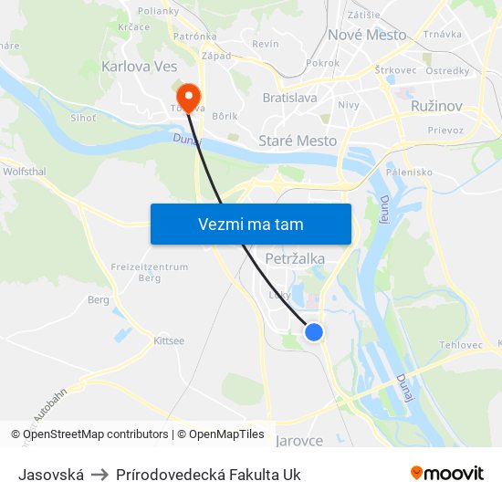 Jasovská to Prírodovedecká Fakulta Uk map