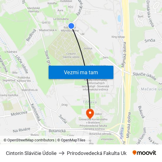 Cintorín Slávičie Údolie to Prírodovedecká Fakulta Uk map