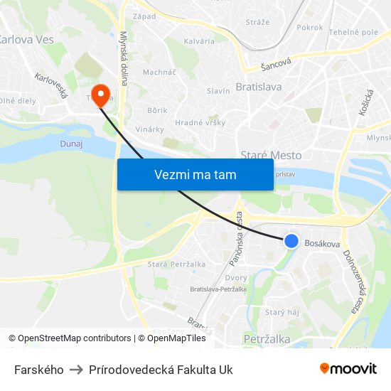 Farského to Prírodovedecká Fakulta Uk map