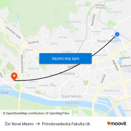 Žst Nové Mesto to Prírodovedecká Fakulta Uk map