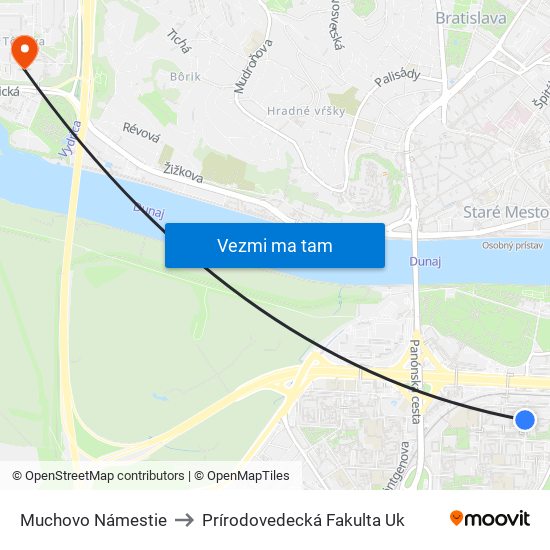 Muchovo Námestie to Prírodovedecká Fakulta Uk map