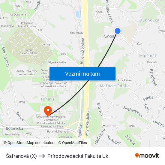 Šafranová (X) to Prírodovedecká Fakulta Uk map