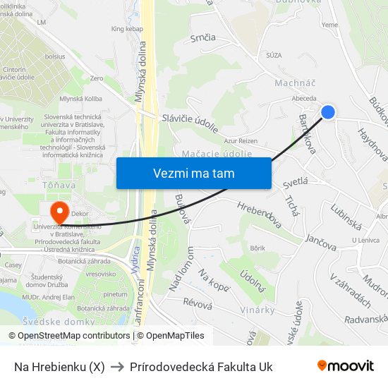 Na Hrebienku (X) to Prírodovedecká Fakulta Uk map
