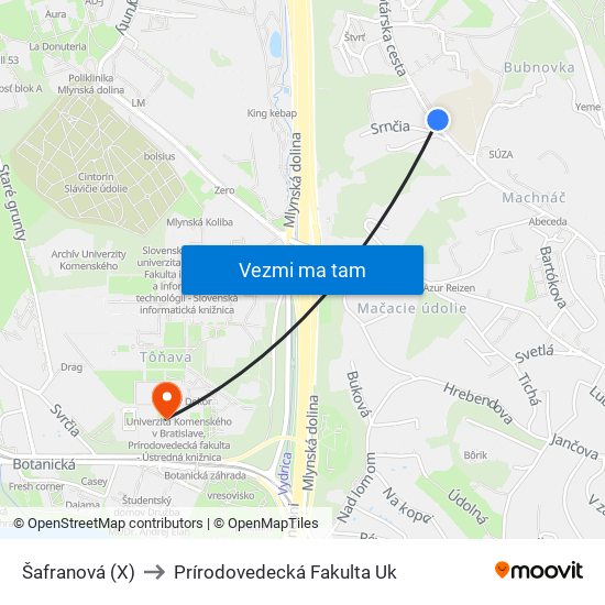 Šafranová (X) to Prírodovedecká Fakulta Uk map