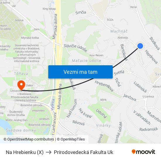 Na Hrebienku (X) to Prírodovedecká Fakulta Uk map