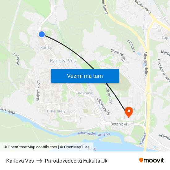 Karlova Ves to Prírodovedecká Fakulta Uk map