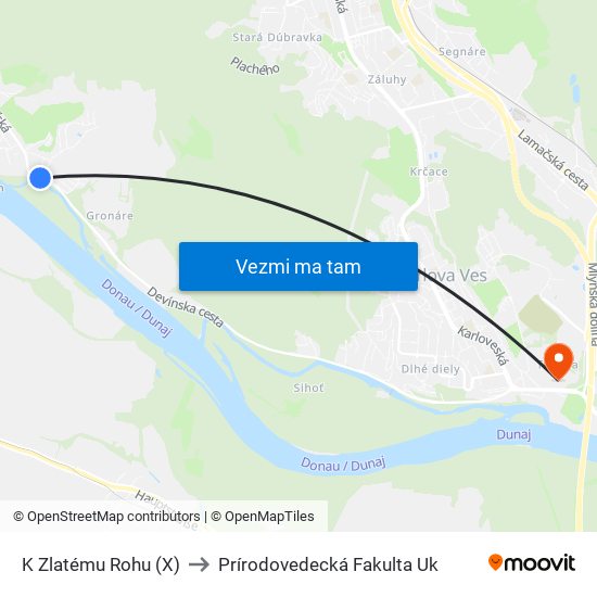 K Zlatému Rohu (X) to Prírodovedecká Fakulta Uk map