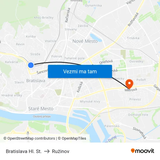 Bratislava Hl. St. to Ružinov map
