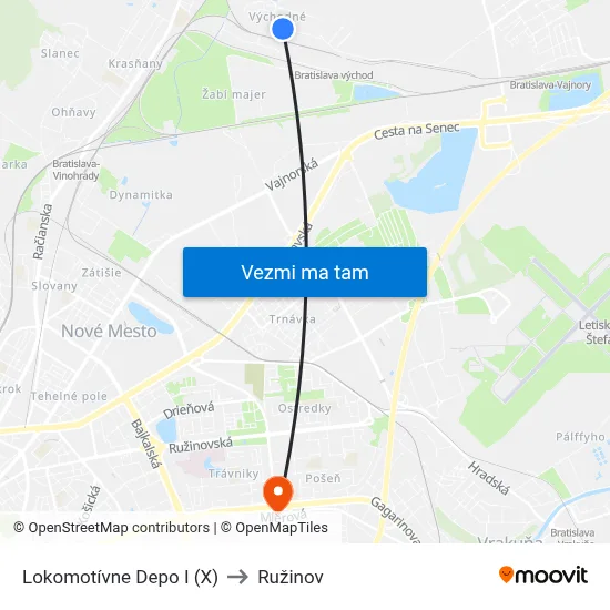Lokomotívne Depo I (X) to Ružinov map