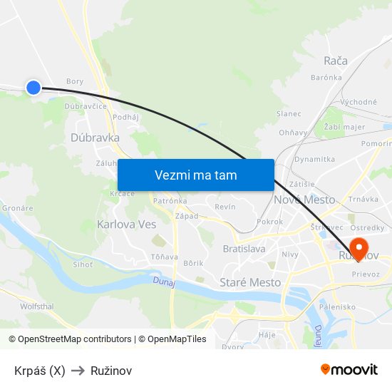 Krpáš (X) to Ružinov map