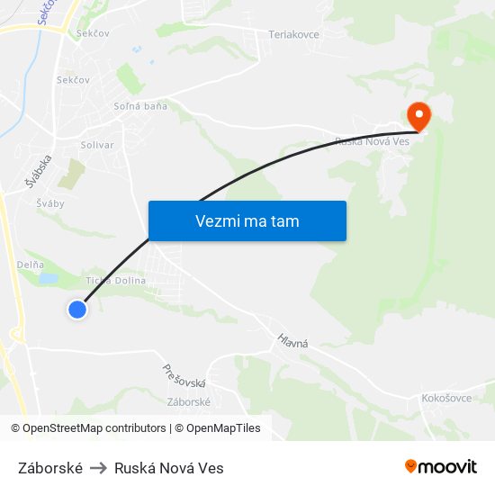 Záborské to Ruská Nová Ves map