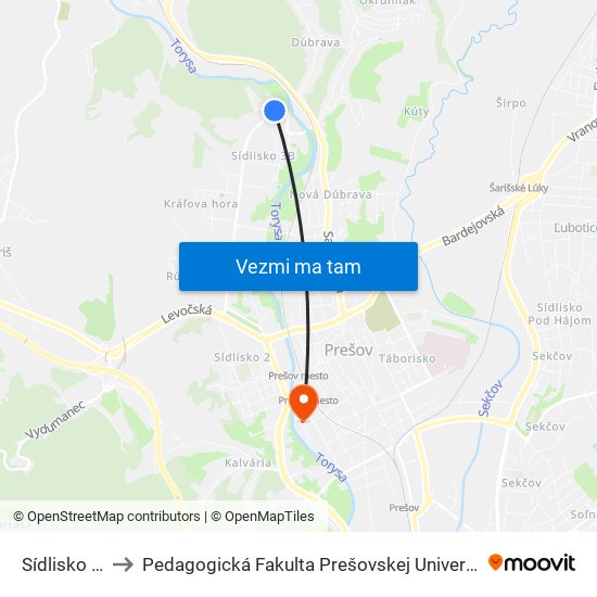 Sídlisko III to Pedagogická Fakulta Prešovskej Univerzity map